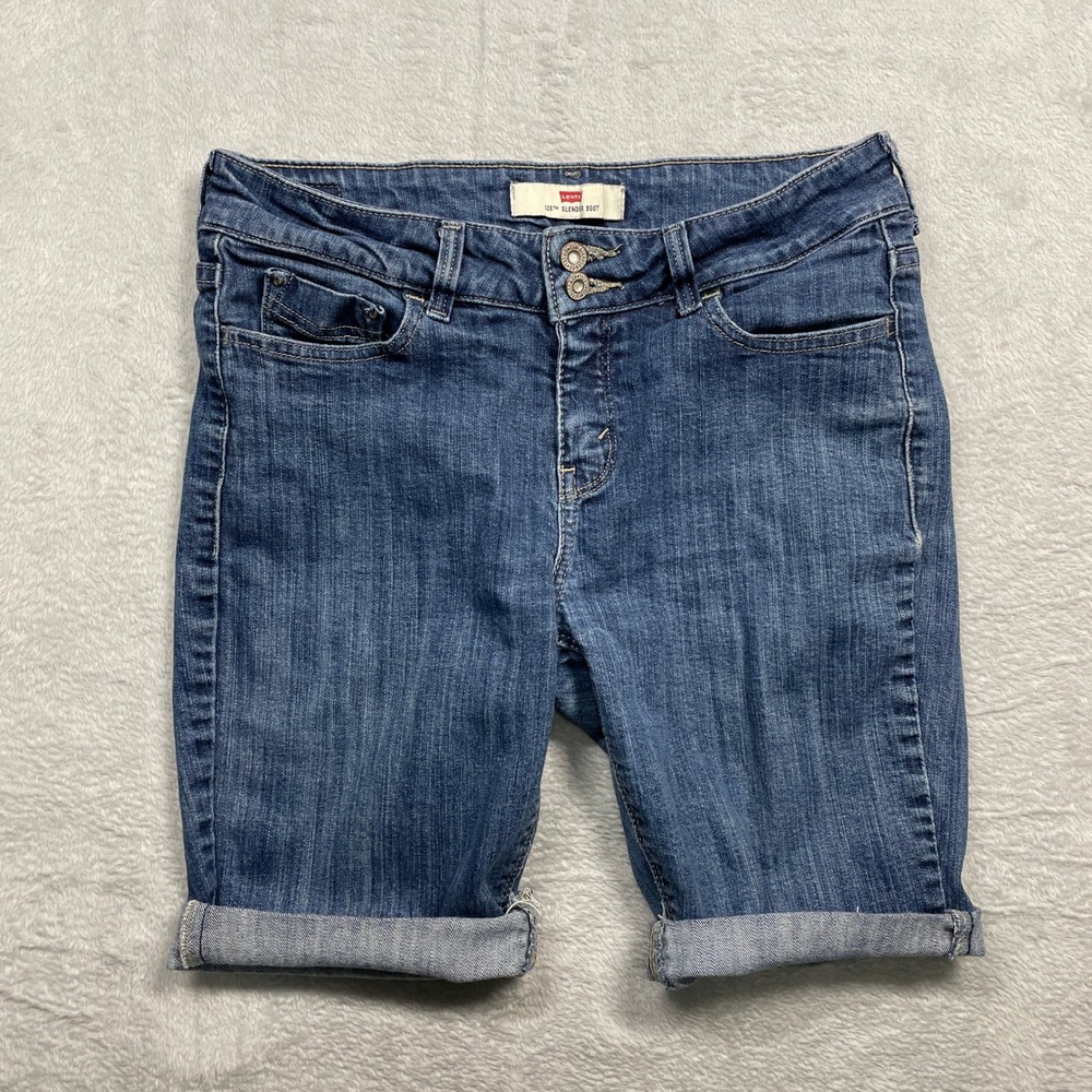 Levi's 526 Slender Shorts Womens 6M W28 Blue Denim Cuffed Flap Pocket